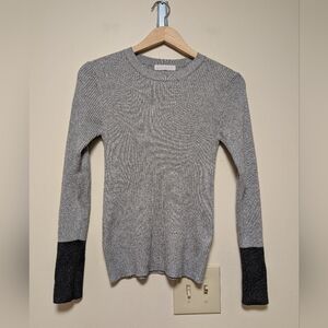 Sense of Place Ribbed Knit Sweater Gray Long Sleeve